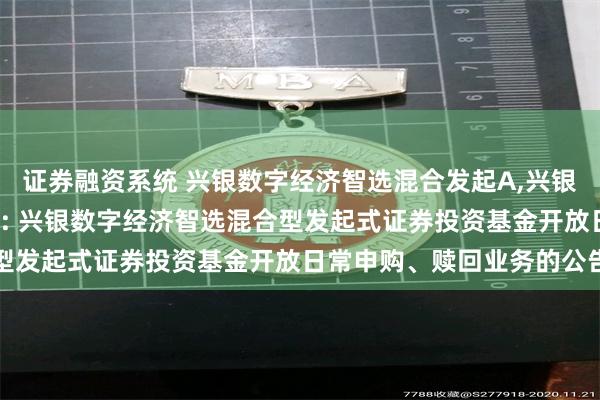 证券融资系统 兴银数字经济智选混合发起A,兴银数字经济智选混合发起C: 兴银数字经济智选混合型发起式证券投资基金开放日常申购、赎回业务的公告
