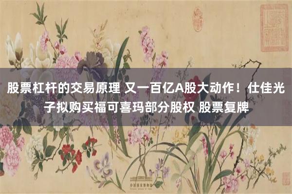 股票杠杆的交易原理 又一百亿A股大动作！仕佳光子拟购买福可喜玛部分股权 股票复牌